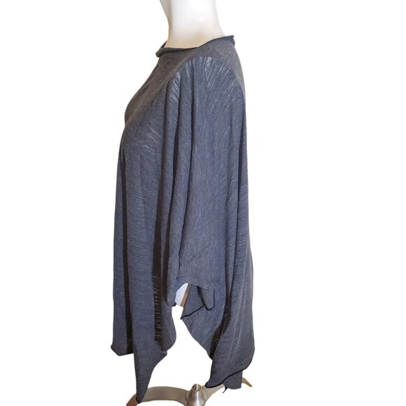 Fenini Slub Jersey Knit Poncho Asymmetric top High Low Top Gray One Size - Picture 3 of 6
